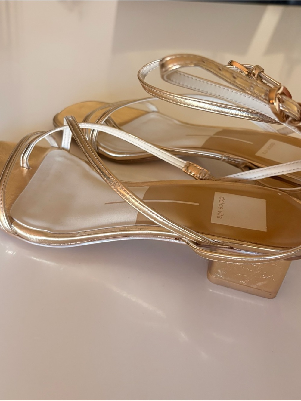 Dolce Vita Metallic Gold Strappy Block Heel Sandals